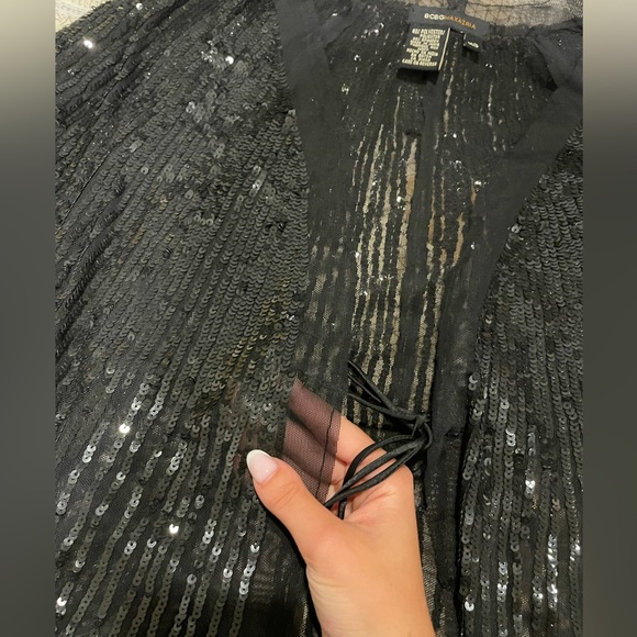BCBGMAXAZRIA Vintage Sequin Mesh Tie Cardigan - Picture 2 of 3